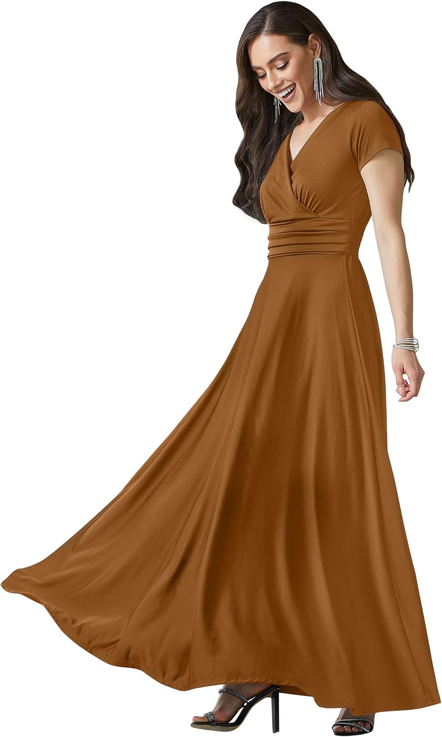 KOH KOH Womens Sexy Cap Short Sleeve V-Neck Flowy Gown