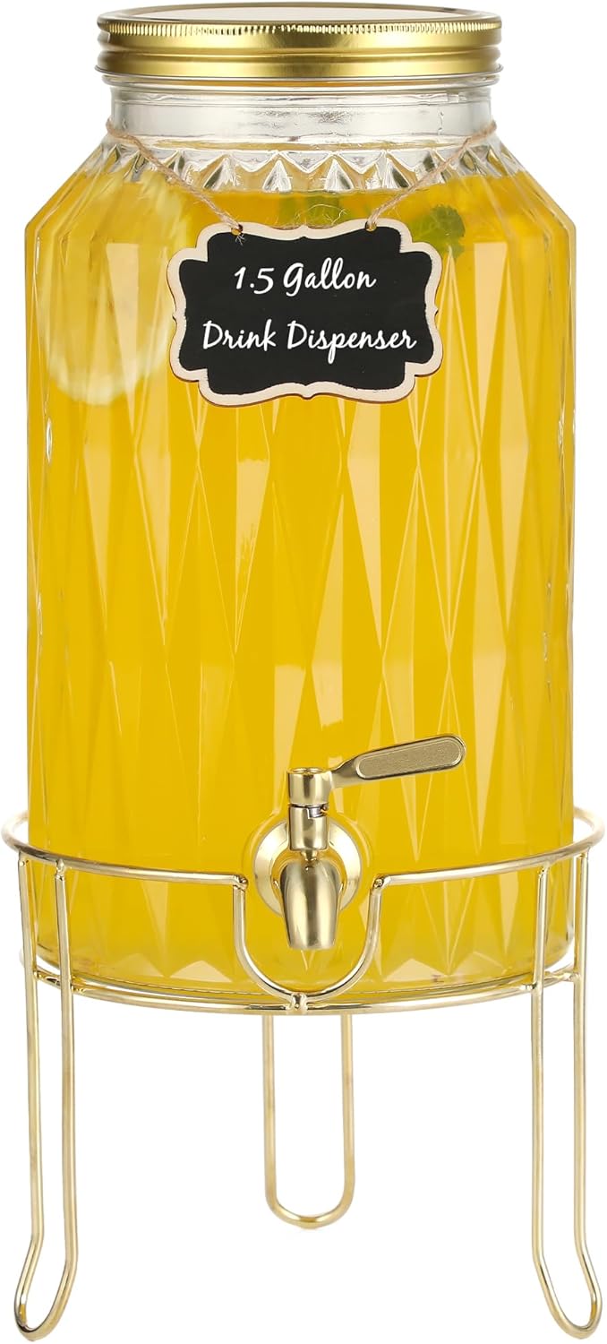 1.5 Gallon Glass Drink Dispenser with Stand for Any Occasion