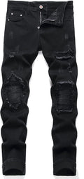 OIIIO Men's Patch Ripped Stretch Regular Fit Jean - Durable Comfort up