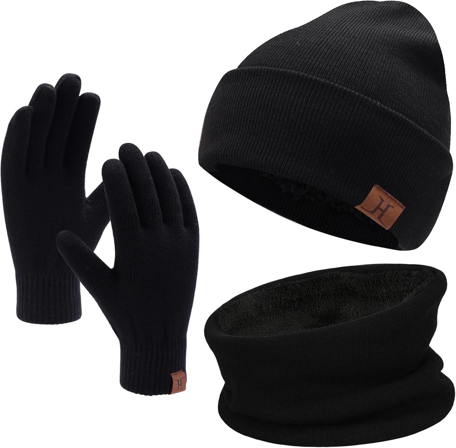 FZ Winter Hat Scarf Gloves Set, Warm Knit Fleece Lined