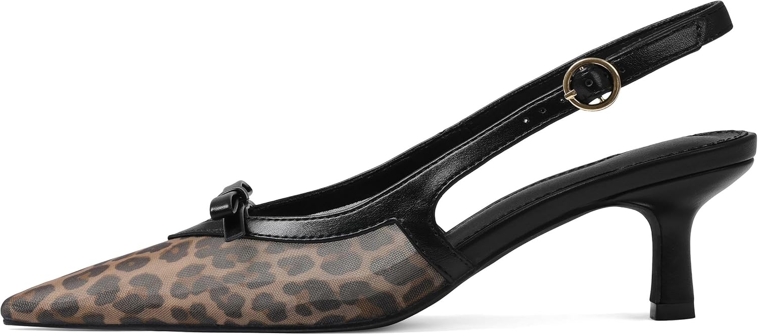 Slingback Heels for Women with Bow Ankle Strap and Pointed Toe