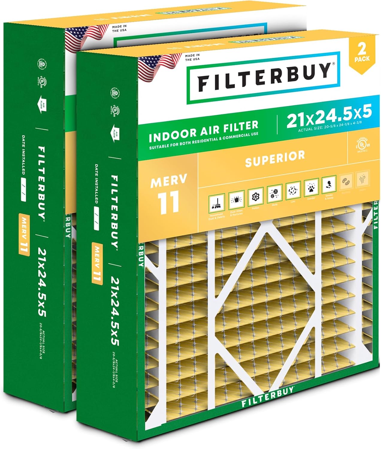 Filterbuy 21x24.5x5 Air Filter MERV 11 for Pet Allergy Defense