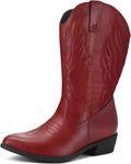 Women Wide Calf Cowboy Boots Pull-On Mid-Calf Embroidered