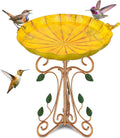 Vintage Metal Bird Bath for Outside - Retro Yellow Garden Accent