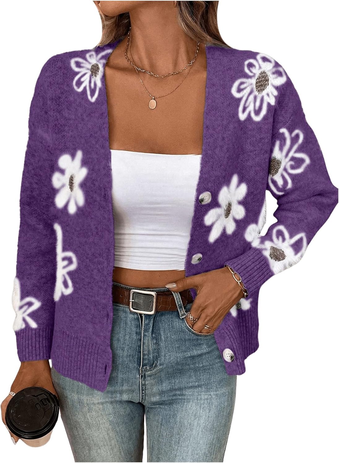 Floral Print Button Down Cardigan for Women - Stylish Knit Outerwear