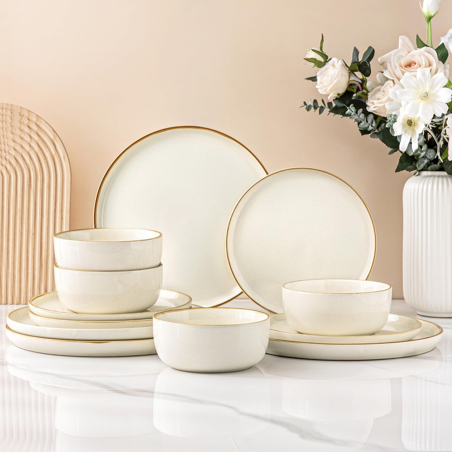 AmorArc Dinnerware Set: 12-Piece Ceramic Plates and Bowls