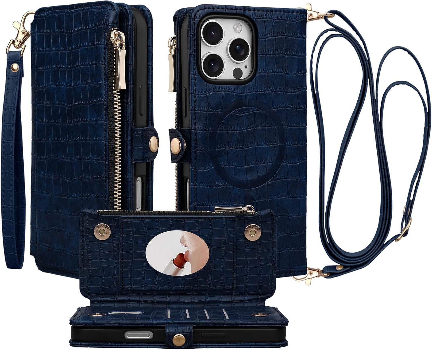 Crossbody Wallet Case for iPhone 16 Pro Max with Mirror