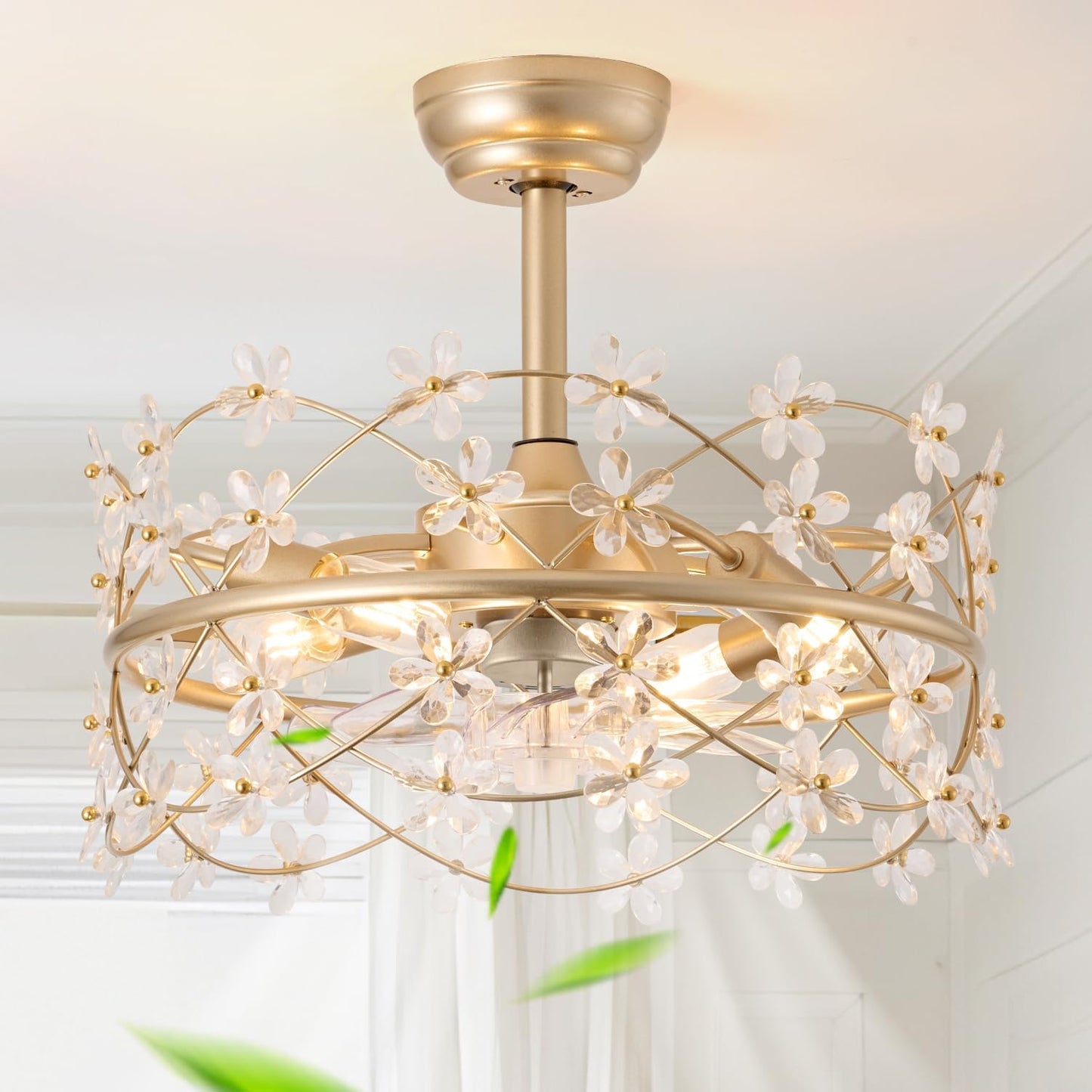 20 Inch Gold Caged Ceiling Fan with Light for Elegant Spaces