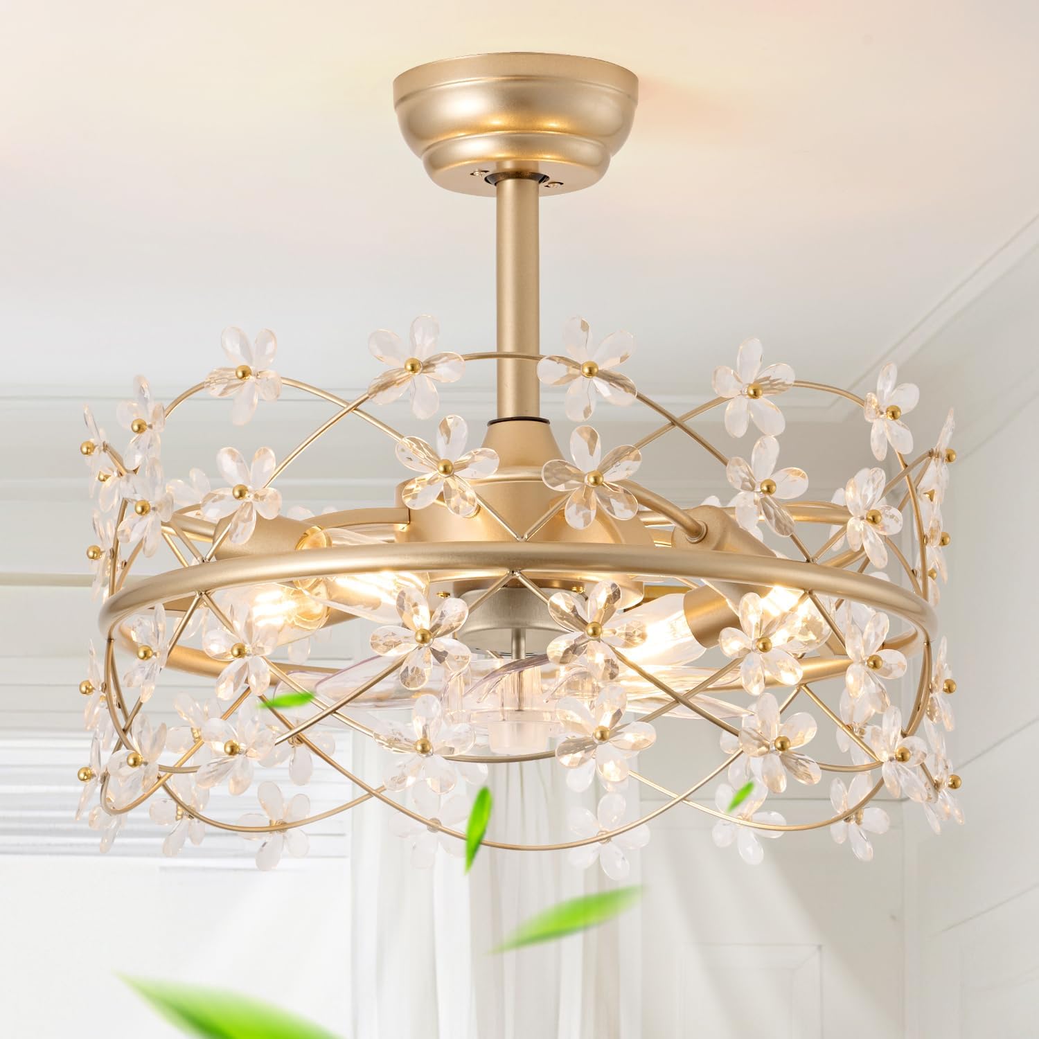 20 Inch Gold Caged Ceiling Fan with Light for Elegant Spaces