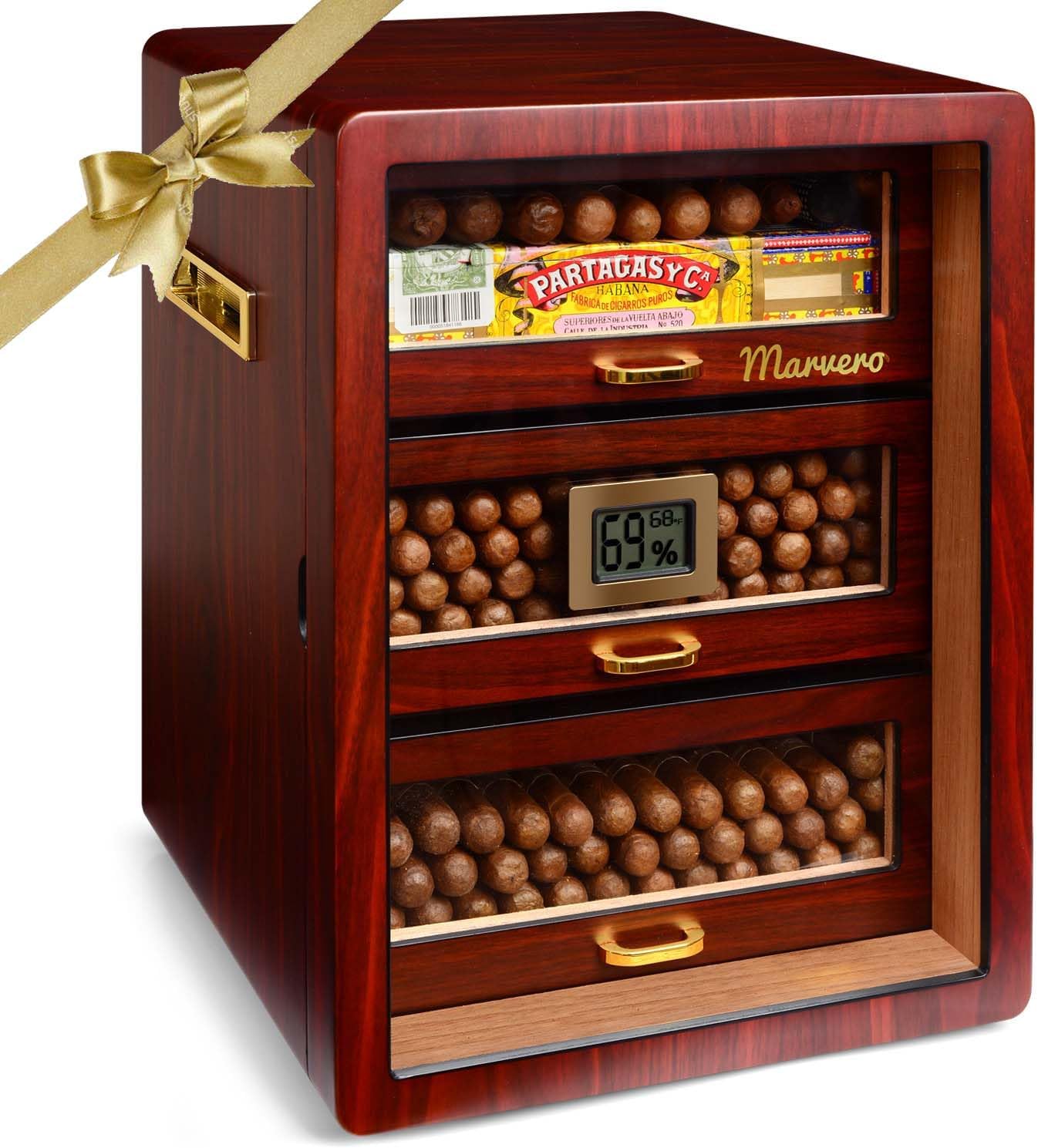 Cedar Wood Cigar Humidor with Digital Hygrometer and Drawers