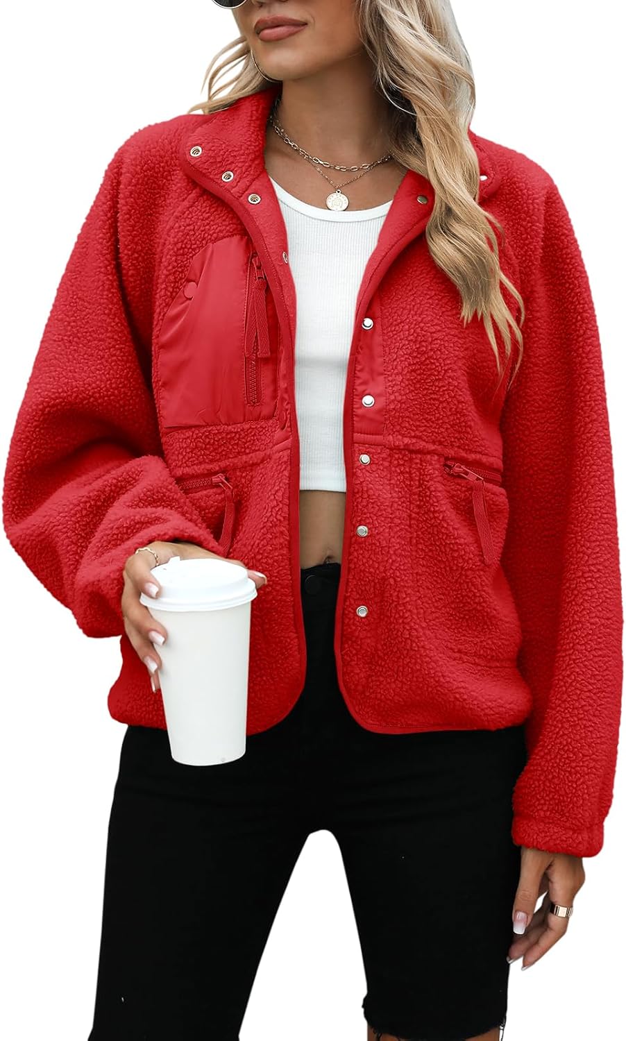 Yanekop Womens Fleece Jacket Cozy Sherpa Outerwear with Pockets
