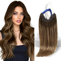 Real Human Hair Wire Extensions Dark Brown to Caramel Blonde 18 in