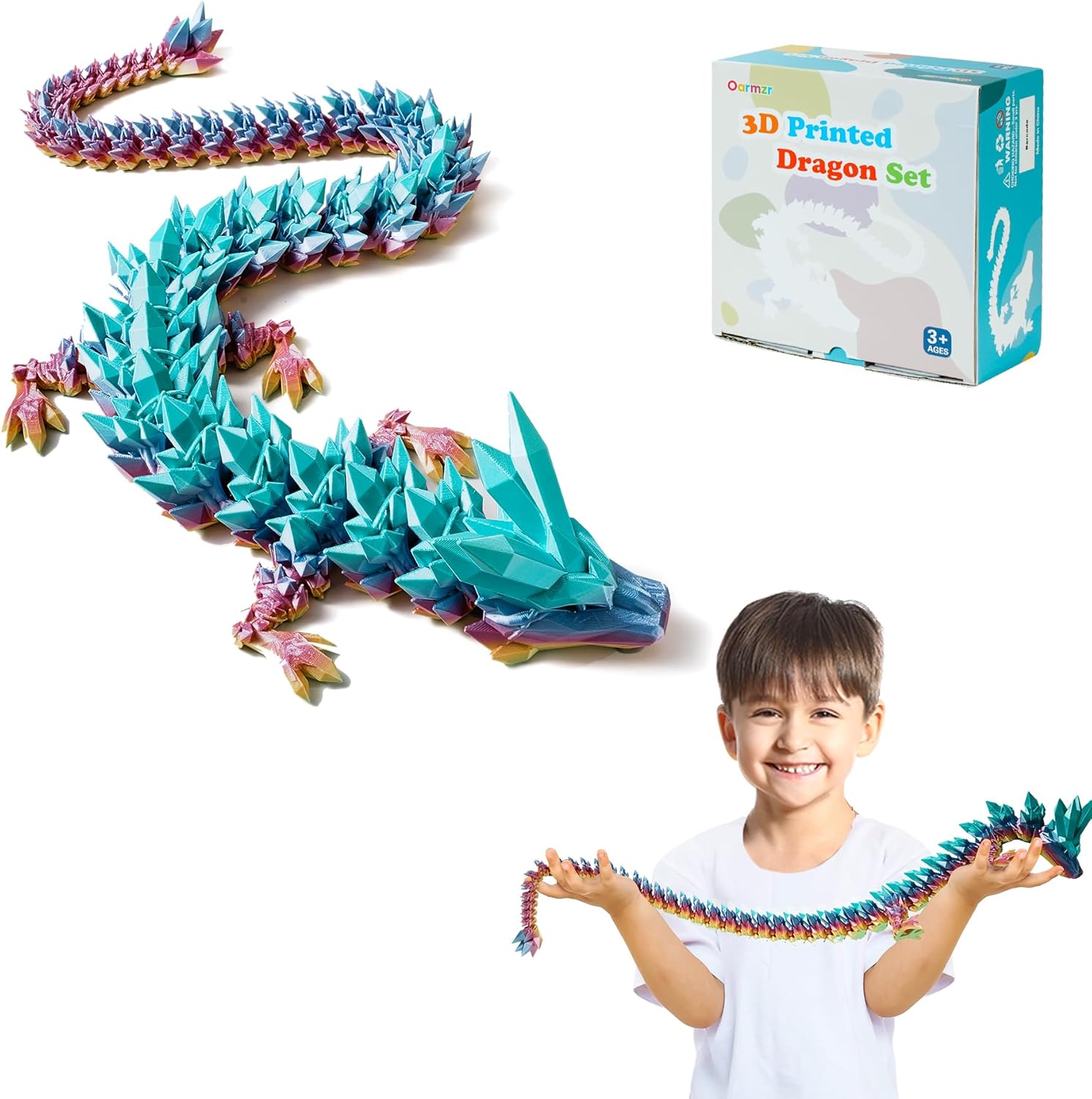 30 Inch 3D Printed Dragon Toy - Articulated Rainbow Fidget Figure
