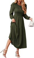 Women's Puff Long Sleeve Smocked Tiered Maxi Dress - Fall 2025