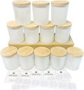 10 oz Frosted Glass Candle Jars 12 Pack with Bamboo Lids - Bulk Set