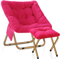 Hot Pink Comfy Saucer Chair - Foldable Faux Fur Lounge Chair