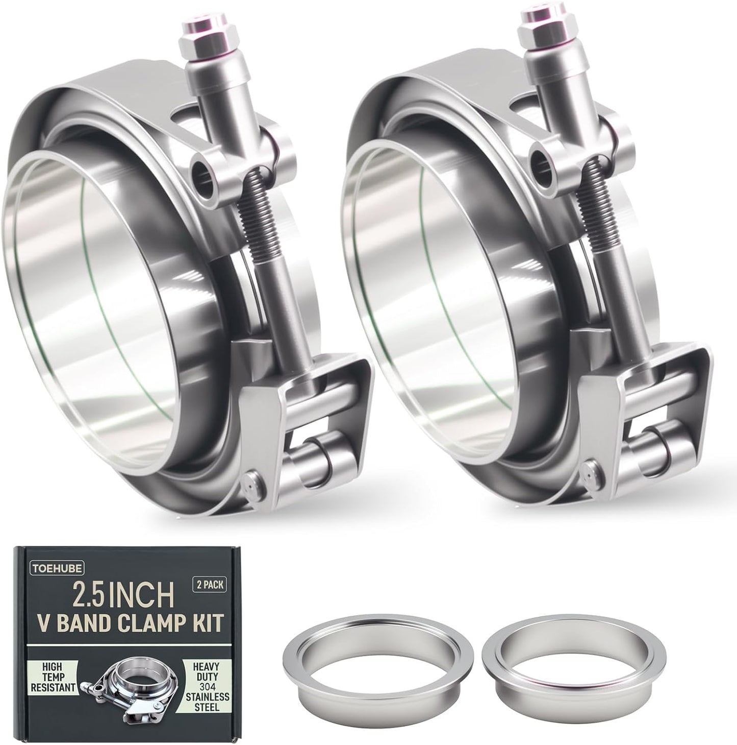 2 Pack 2.5 Inch V Band Clamp Kits for Exhaust and Turbo Systems