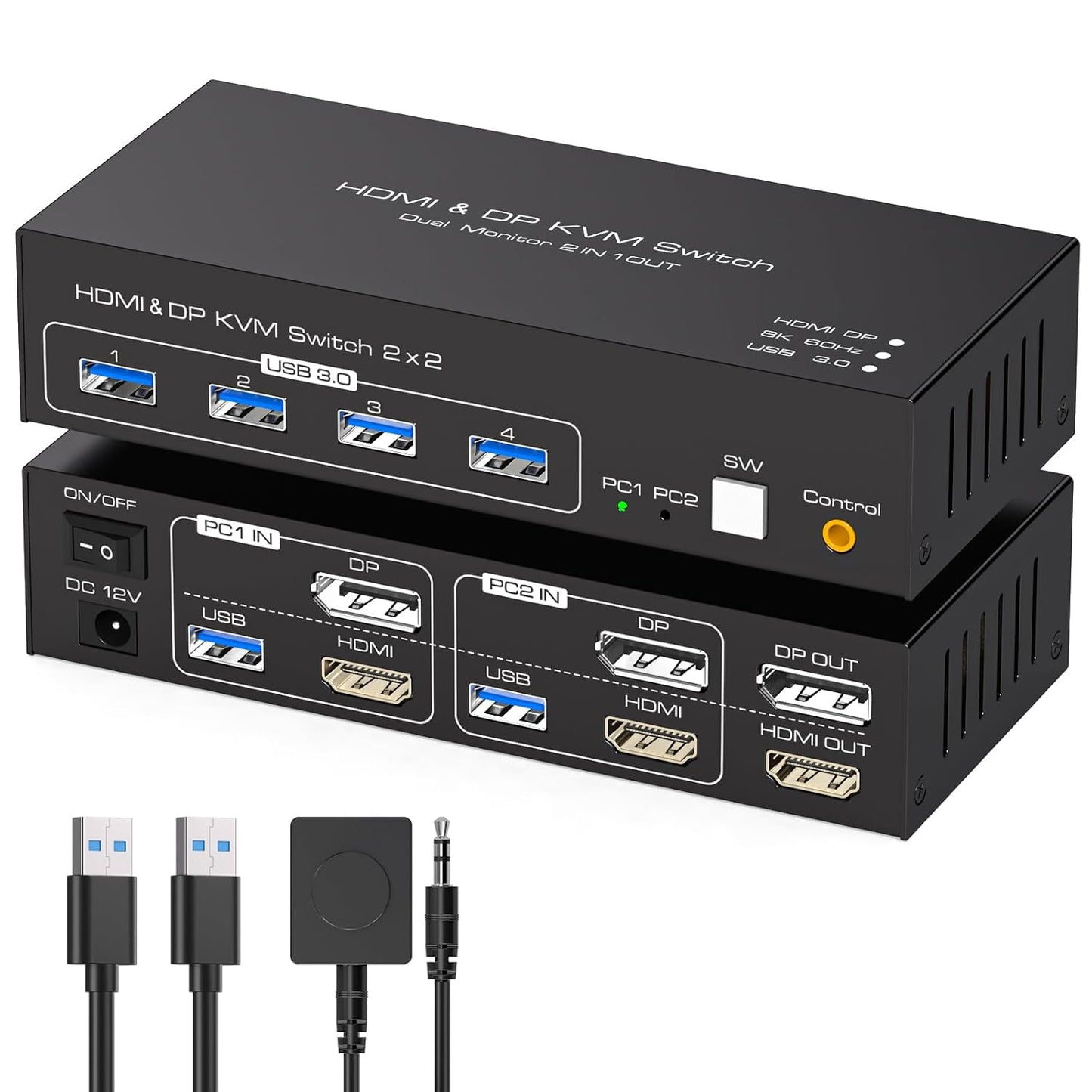 8K60Hz KVM Switch for Dual Monitors and Two Computers Control