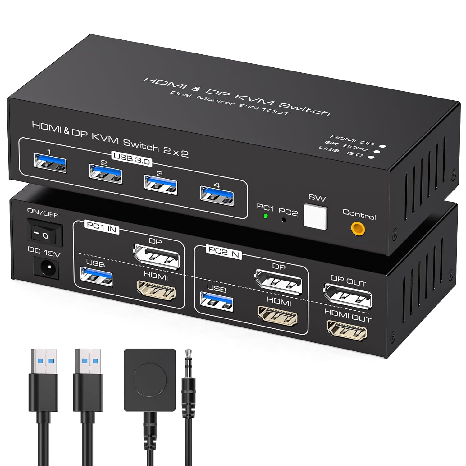 8K60Hz KVM Switch for Dual Monitors and Two Computers Control