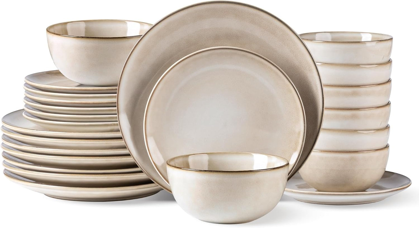 AmorArc Stoneware Dinnerware Set for 8 - 24 Pieces Handpainted