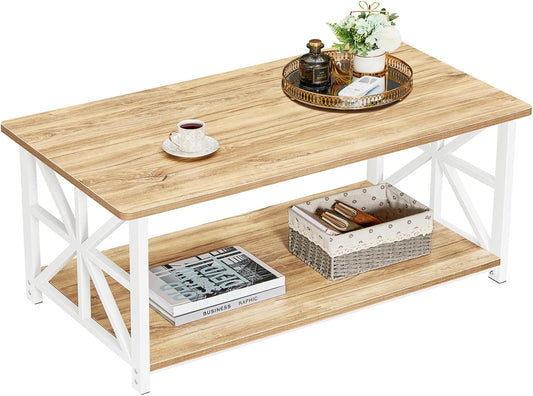 GreenForest Coffee Table with Round Corners and Storage Shelf