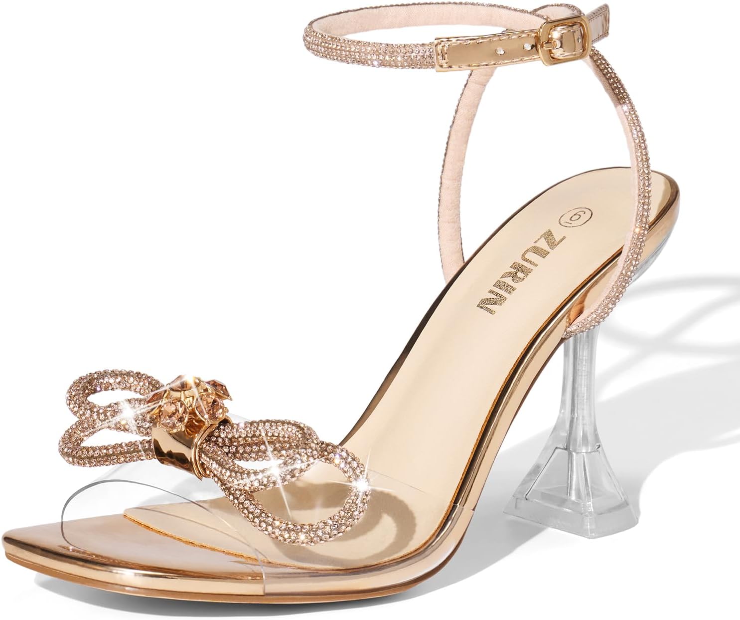 ZURIN Women's Rhinestone Bow Heels for Elegant Evening Events