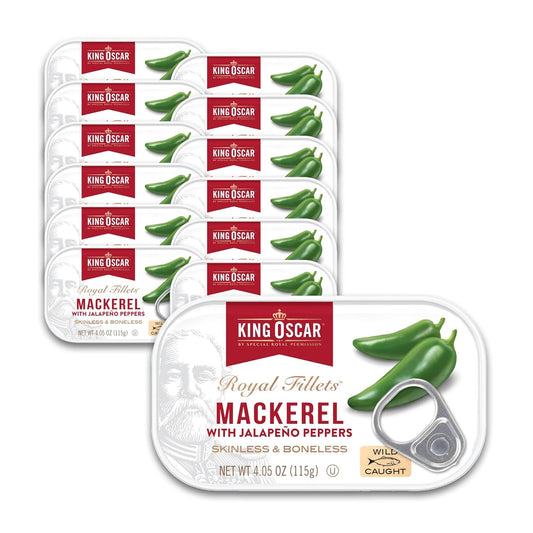 King Oscar Mackerel in Olive Oil with Jalapeno Peppers, 12 Pack