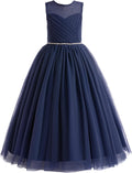 Glamulice Navy Flower Girl Tulle A-Line Dress - Elegant Pageant Gown