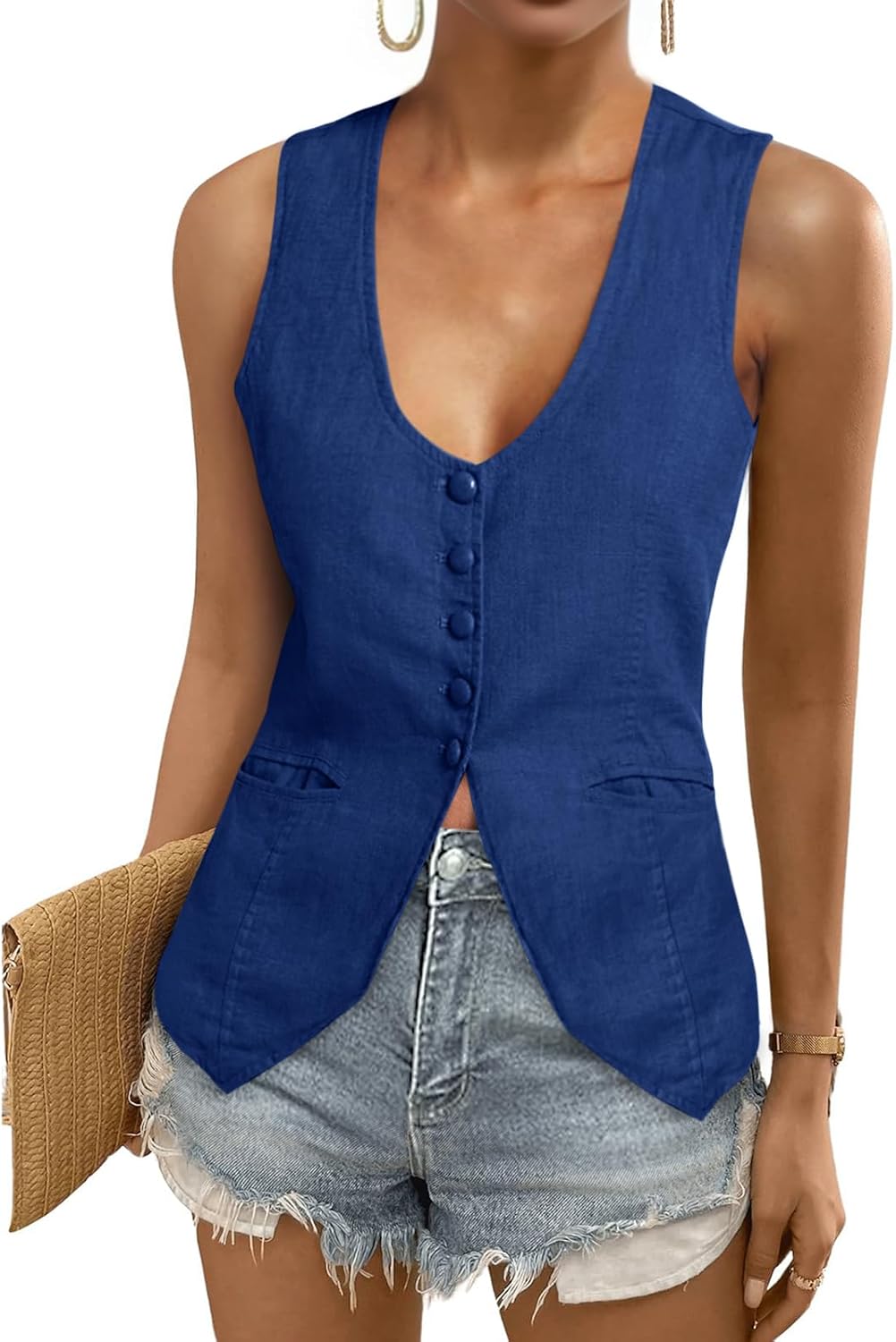 Tankaneo Womens Scoop Neck Blazer Vest for Summer Casual Wear