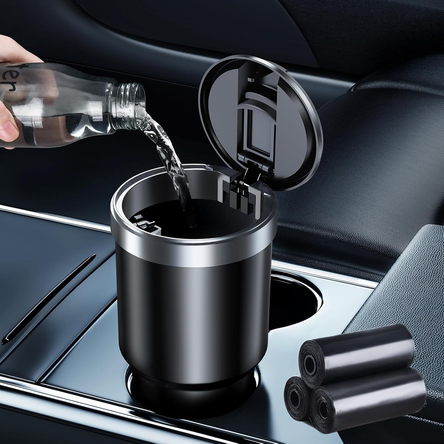 Car Cup Holder Trash Can w/ 45 Bags - Keep Your Car Clean!