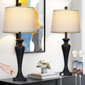 30 in Black Table Lamps Set of 2 - Touch Control with USB A+C & Outlet