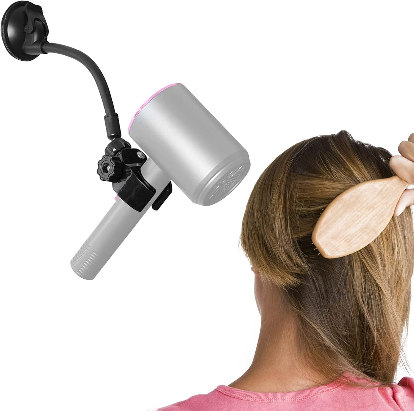 Hands-Free Hair Dryer Stand, 360 Rotation, Suction Cup Mount - Black