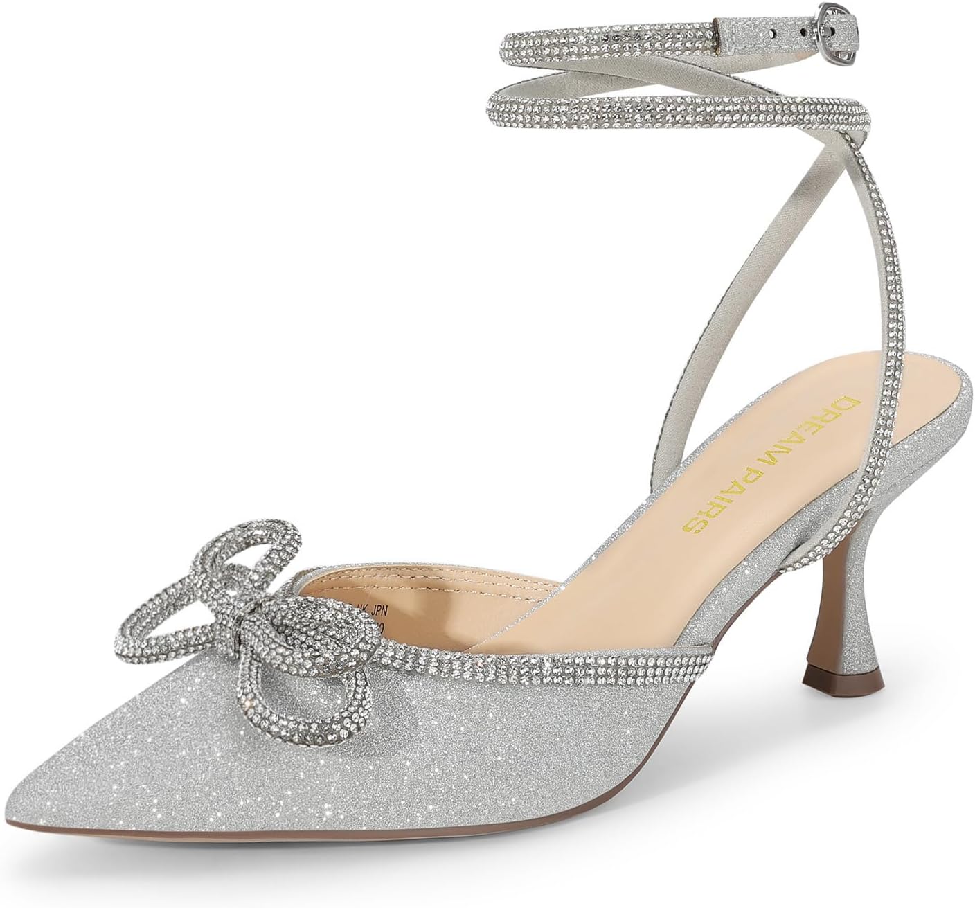 DREAM PAIRS Kitten Heels with Rhinestone Bow for Women