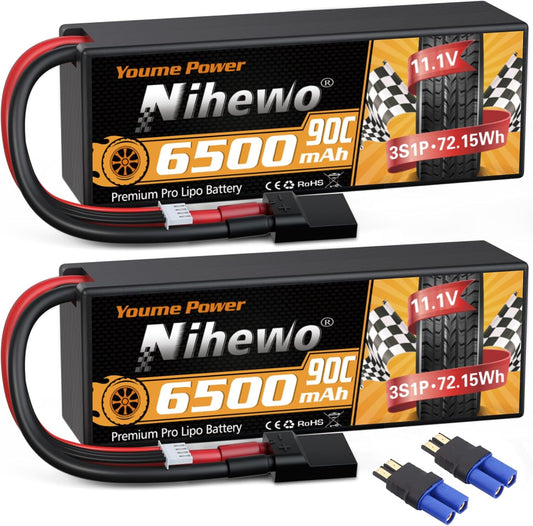 3S Lipo Battery 2Packs 11.1V 6500mAh for RC Vehicles