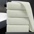 Oversized Bath Towel Set 4 Piece Ultra Soft Fluffy Green White