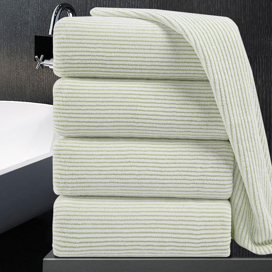 Oversized Bath Towel Set 4 Piece Ultra Soft Fluffy Green White