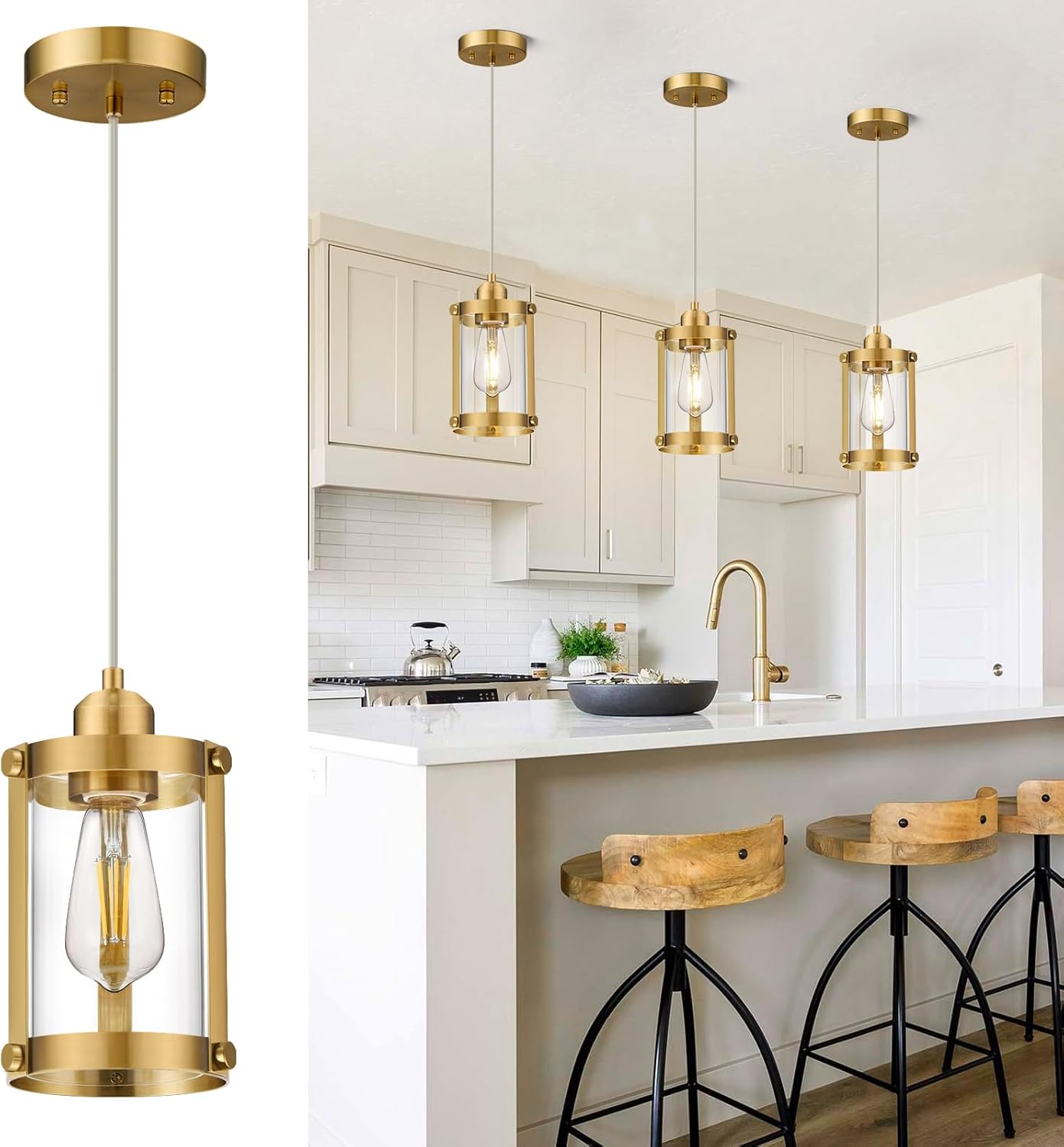 Brushed Gold Pendant Lights for Kitchen Island - Modern Elegance