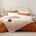 Twin Beige Heated Electric Blanket - Ribbed Flannel to Sherpa