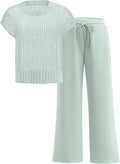 Trendy Women's Two Piece Crochet Knit Sweater Outfit Set