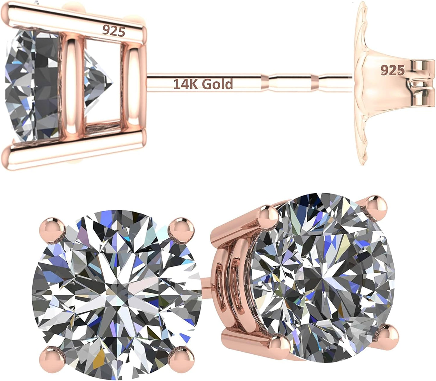 14K Solid Gold Post Simulated Diamond Stud Earrings for Elegance