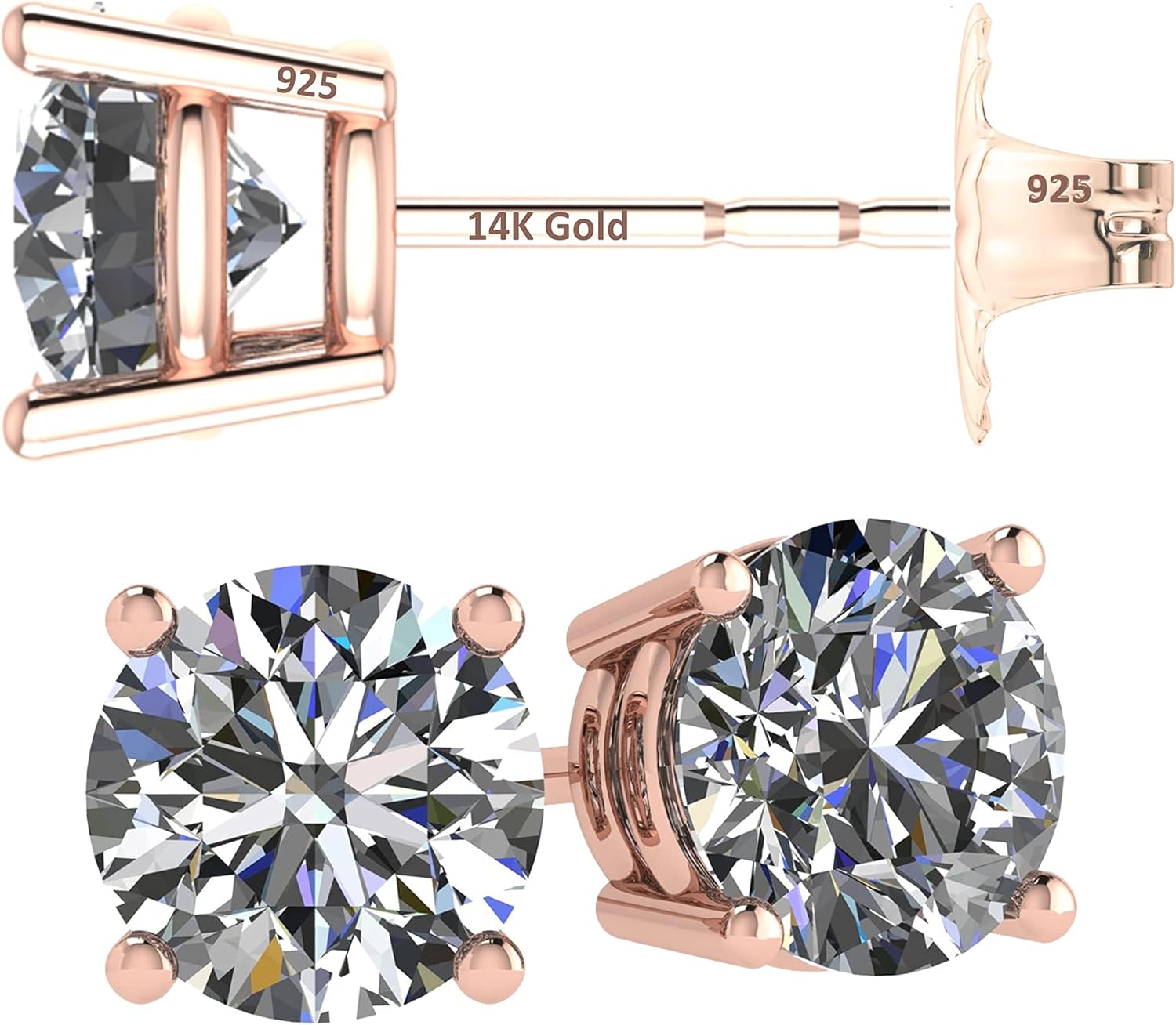 14K Solid Gold Post Simulated Diamond Stud Earrings for Elegance