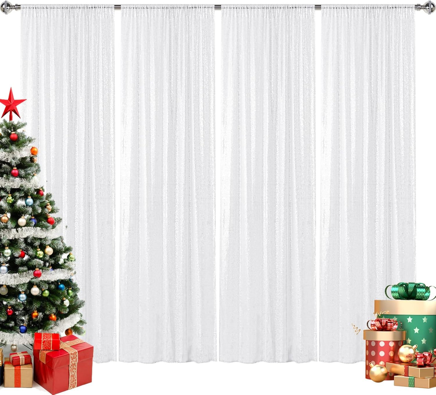 Sparkling White Sequin Curtain Set - Glam up Any Event!