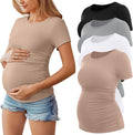 Women's Maternity Shirts 4 Pack Cotton Blend Crew Neck - Side Ruched