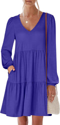 Womens Long Sleeve Tiered V Neck Dress - Flowy Casual Fall