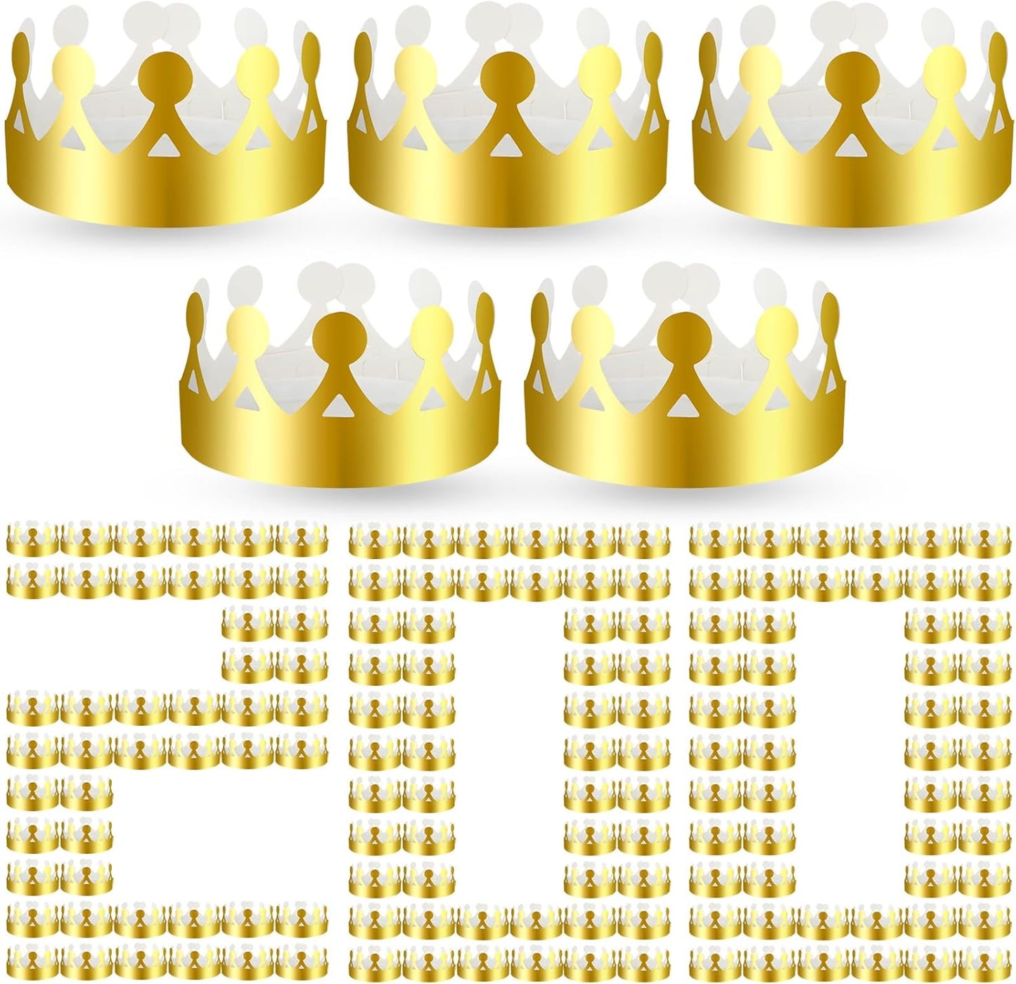 200 Pcs Gold Paper Crowns for Birthday Celebration Parties