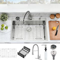 3322 Drop In Kitchen Sink with Faucet Combo - Spacious Matte Black