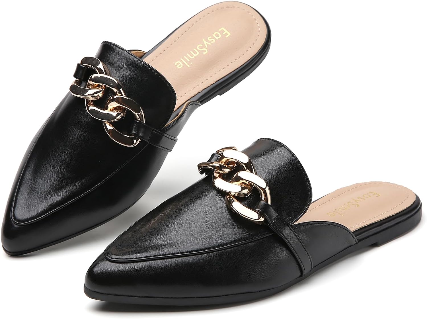 Metal Chain Decor Flat Mules for Women - Stylish Slip On Loafers