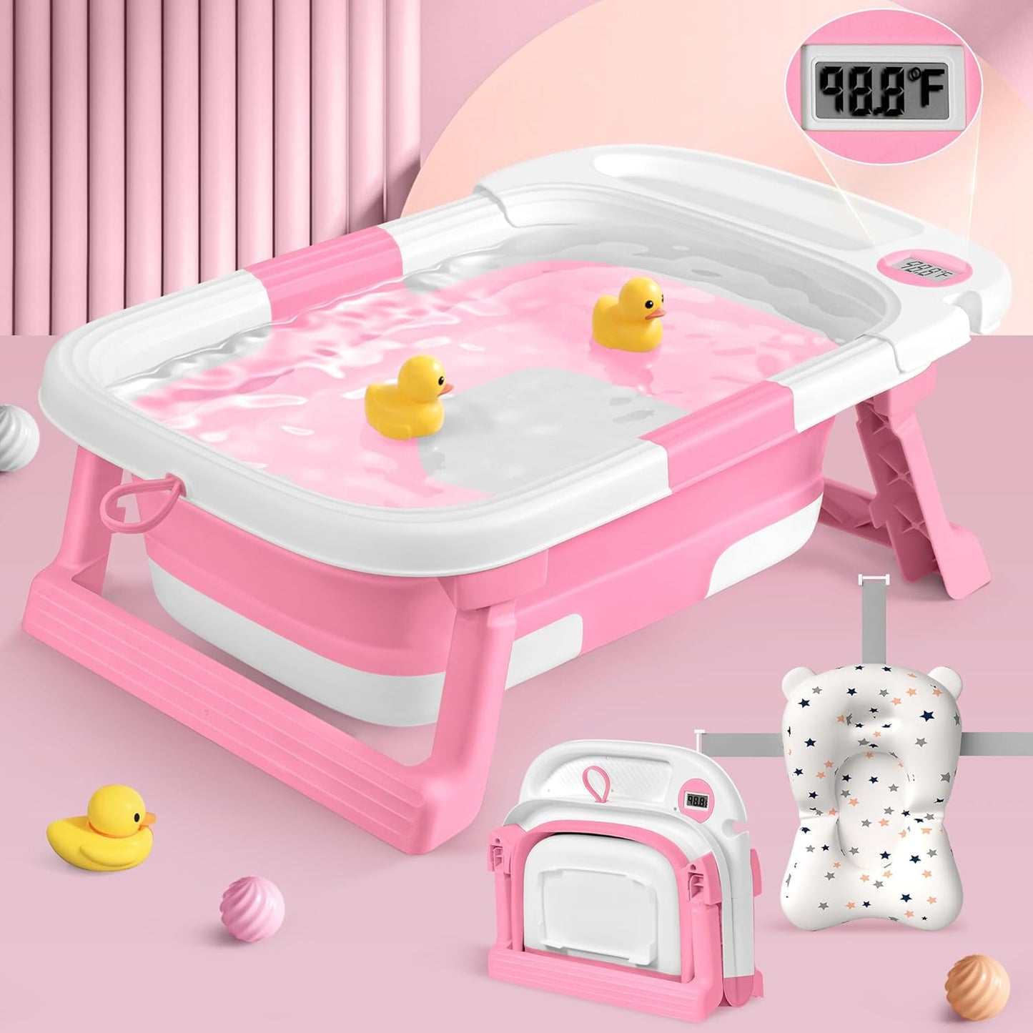 Collapsible Baby Bathtub for Newborn to Toddler, Portable Design