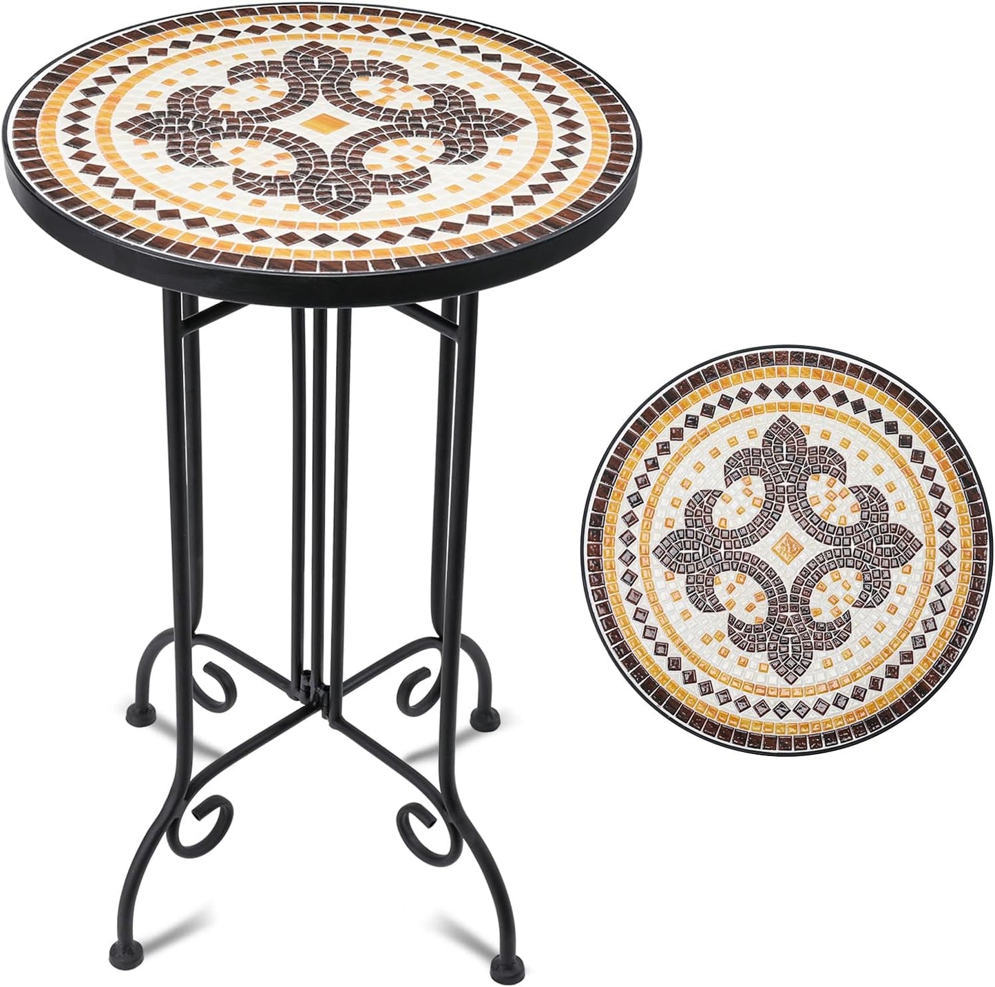 VCUTEKA Mosaic Outdoor Side Table for Patio and Indoor Use