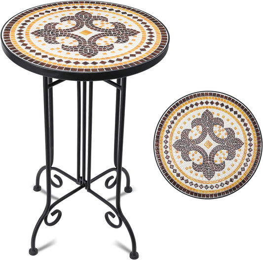 VCUTEKA Mosaic Outdoor Side Table for Patio and Indoor Use
